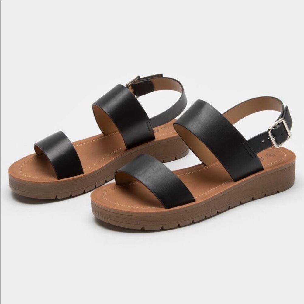 soda womens black double band mini wedge sandals
